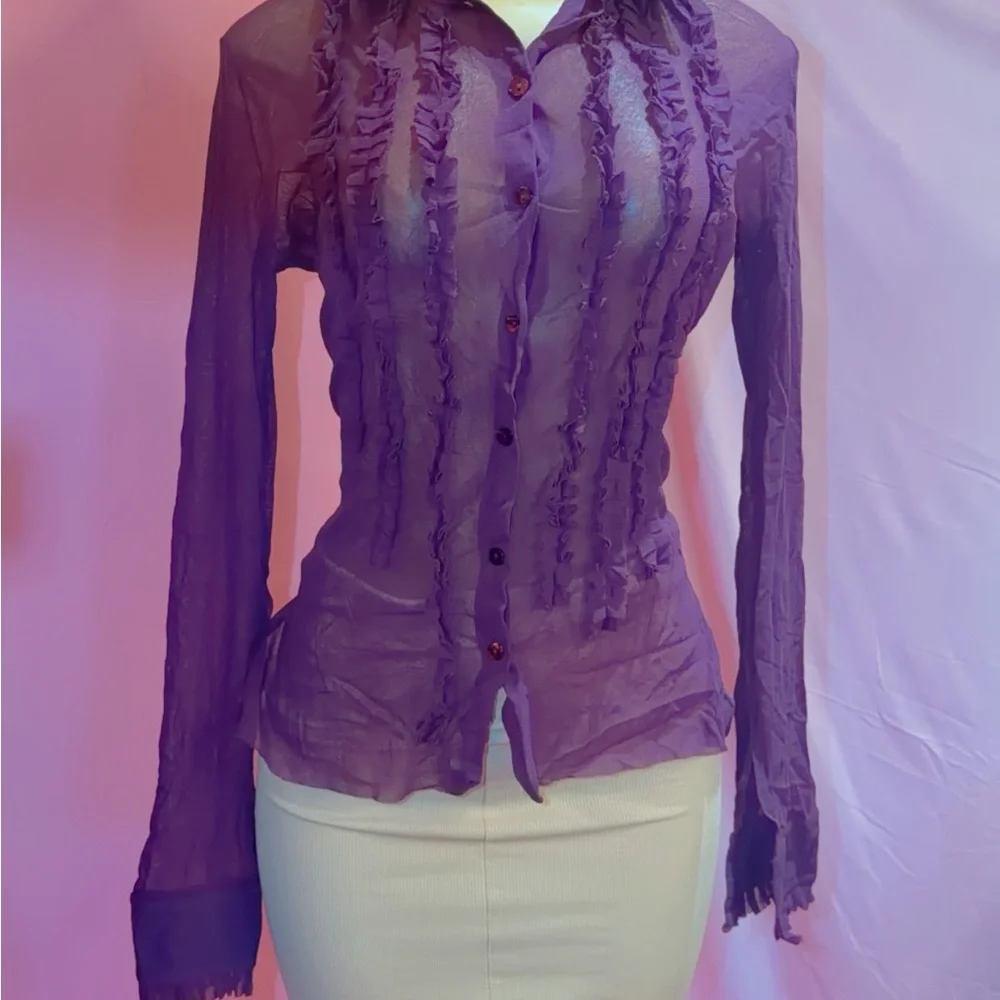 Fuzzi Sheer Purple Ruffle Blouse - Picture 3 of 4
